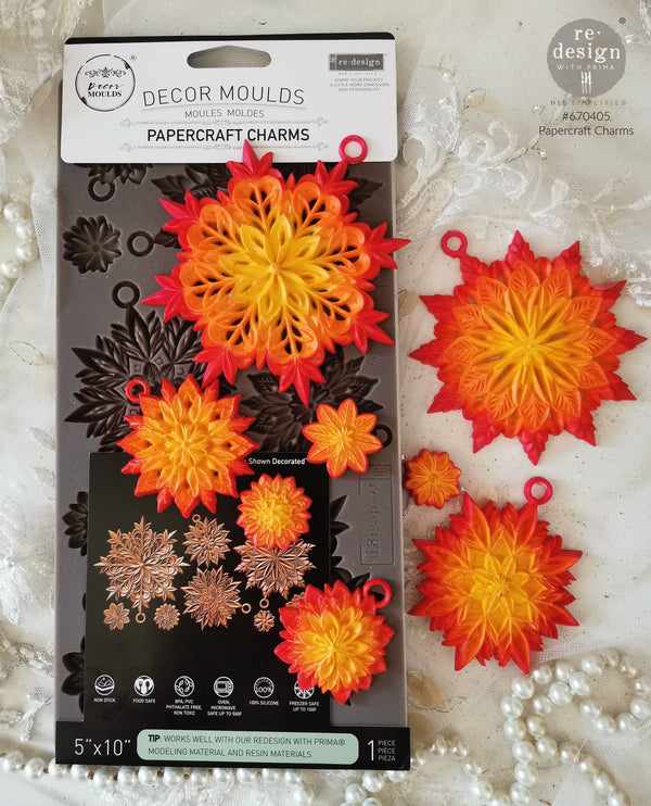 Re-Design with Prima PAPERCRAFT CHARMS Snowflakes Christmas Moulds - Food Safe Heat Resistant Resin 5X10 #670405