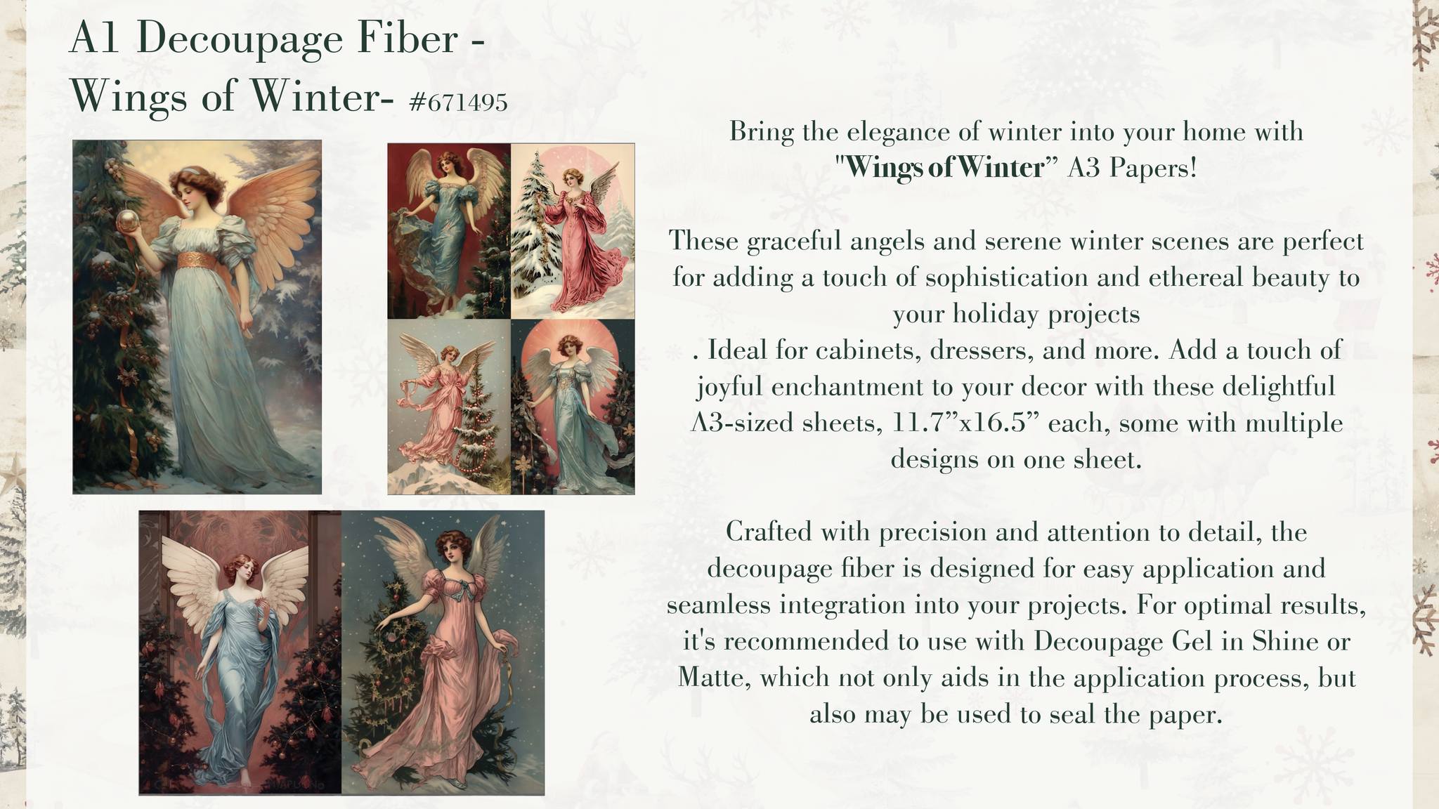 Re-Design with Prima Christmas WINGS OF WINTER Angels A3 Decoupage FIBER 11.7