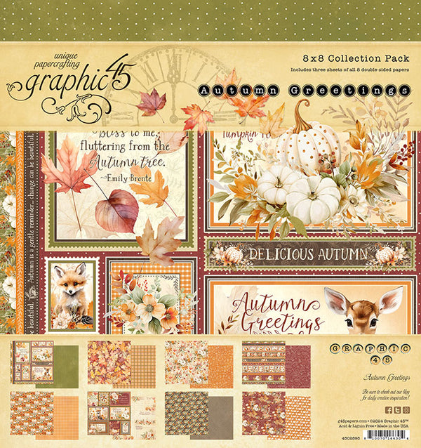 G45 Graphic 45 AUTUMN GREETINGS 8x8 Collection Pack #4502898