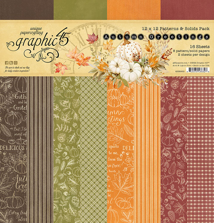 G45 Graphic 45 AUTUMN GREETINGS 12x12 Patterns & Solids Pack #4502900