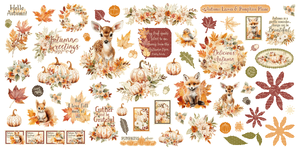 G45 Graphic 45 AUTUMN GREETINGS Ephemera Set, 60 pcs #4502902