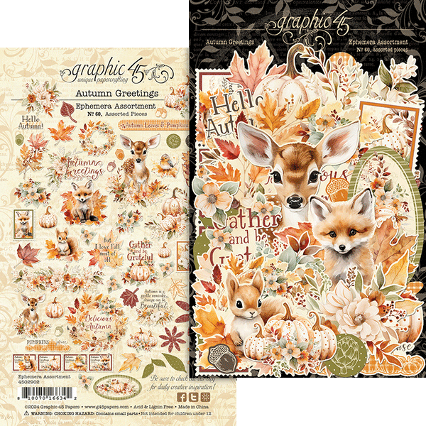 G45 Graphic 45 AUTUMN GREETINGS Ephemera Set, 60 pcs #4502902