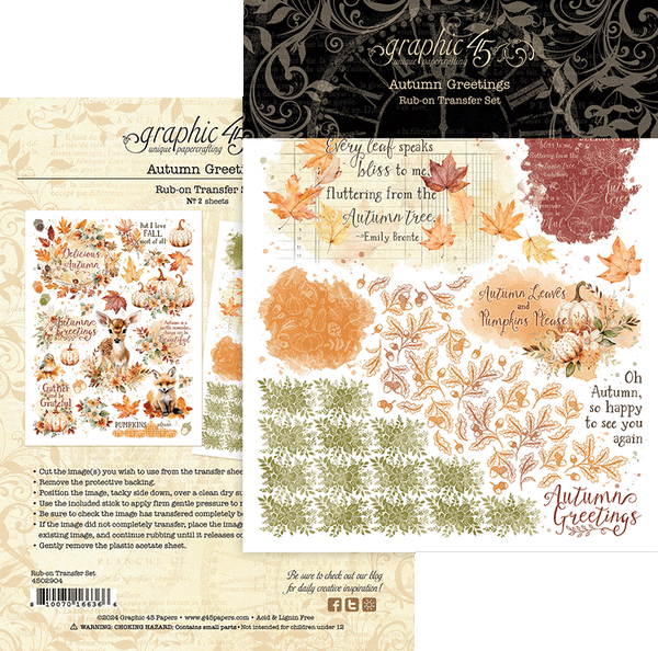 G45 Graphic 45 AUTUMN GREETINGS Rub-on Transfers #4502904