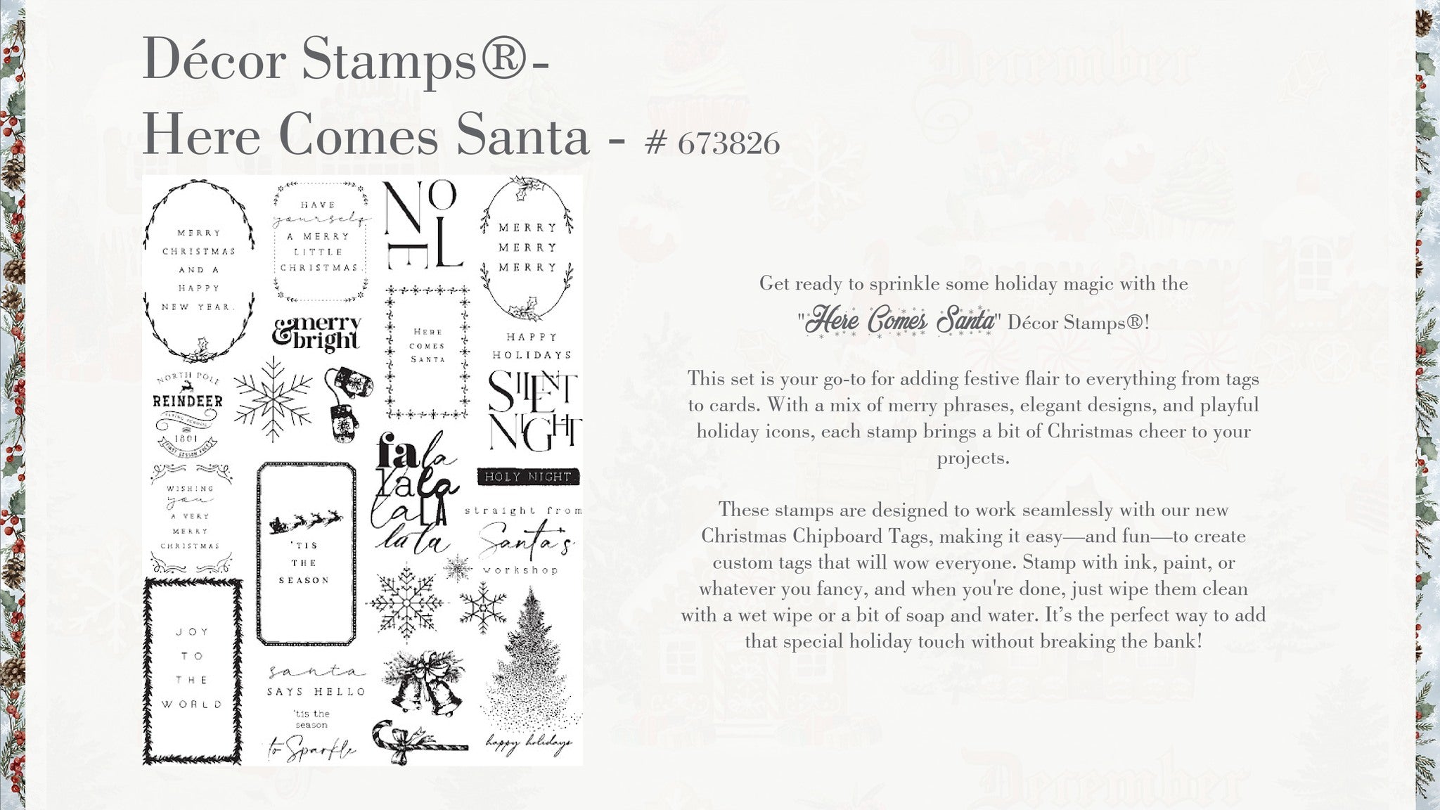 Re-Design with Prima HERE COMES SANTA Christmas Decor Stamps Clear Stamps 8.5x11 #673826