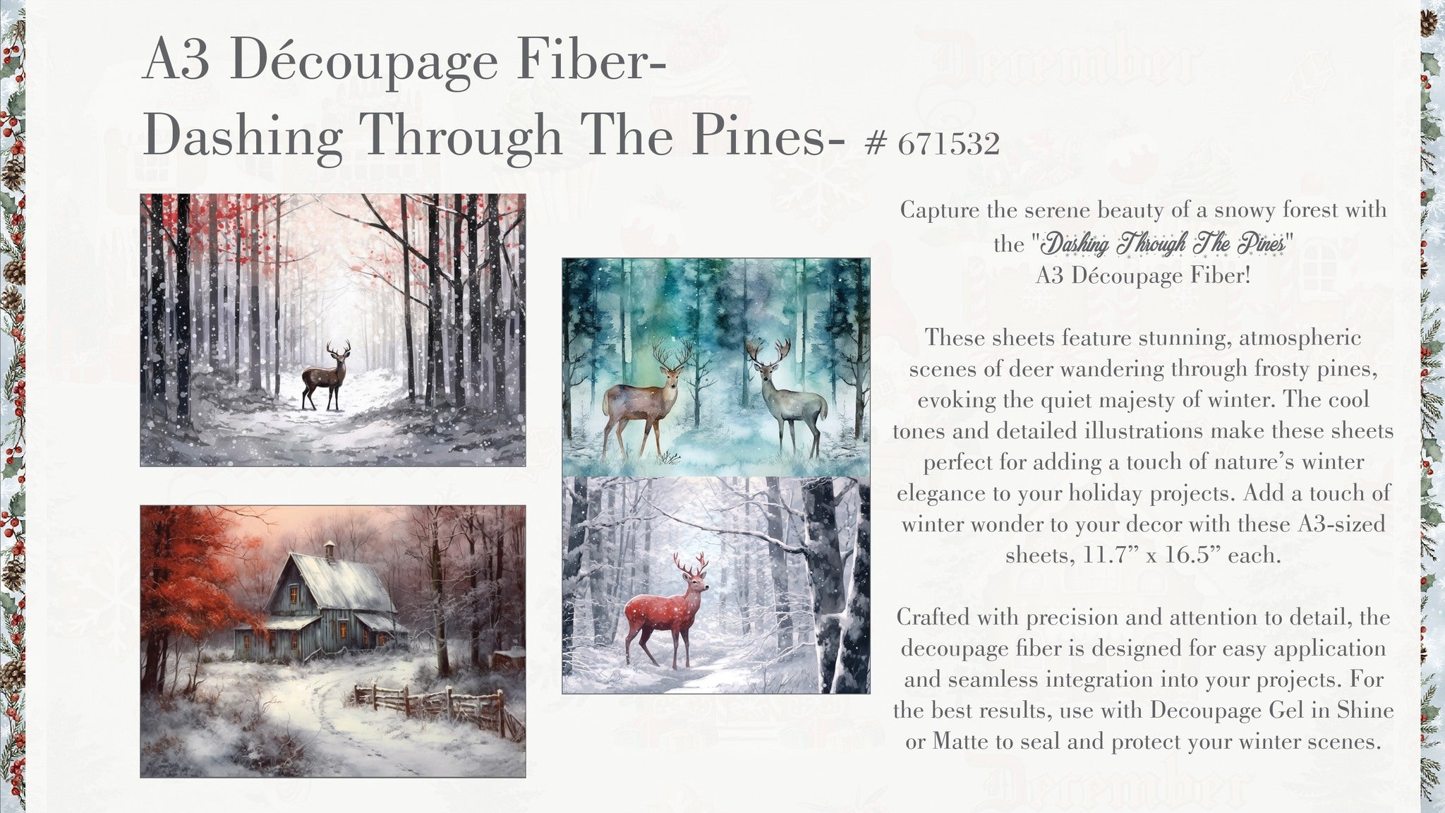 Re-Design with Prima DASHING THROUGH THE PINES Christmas A3 Decoupage FIBER 11.7