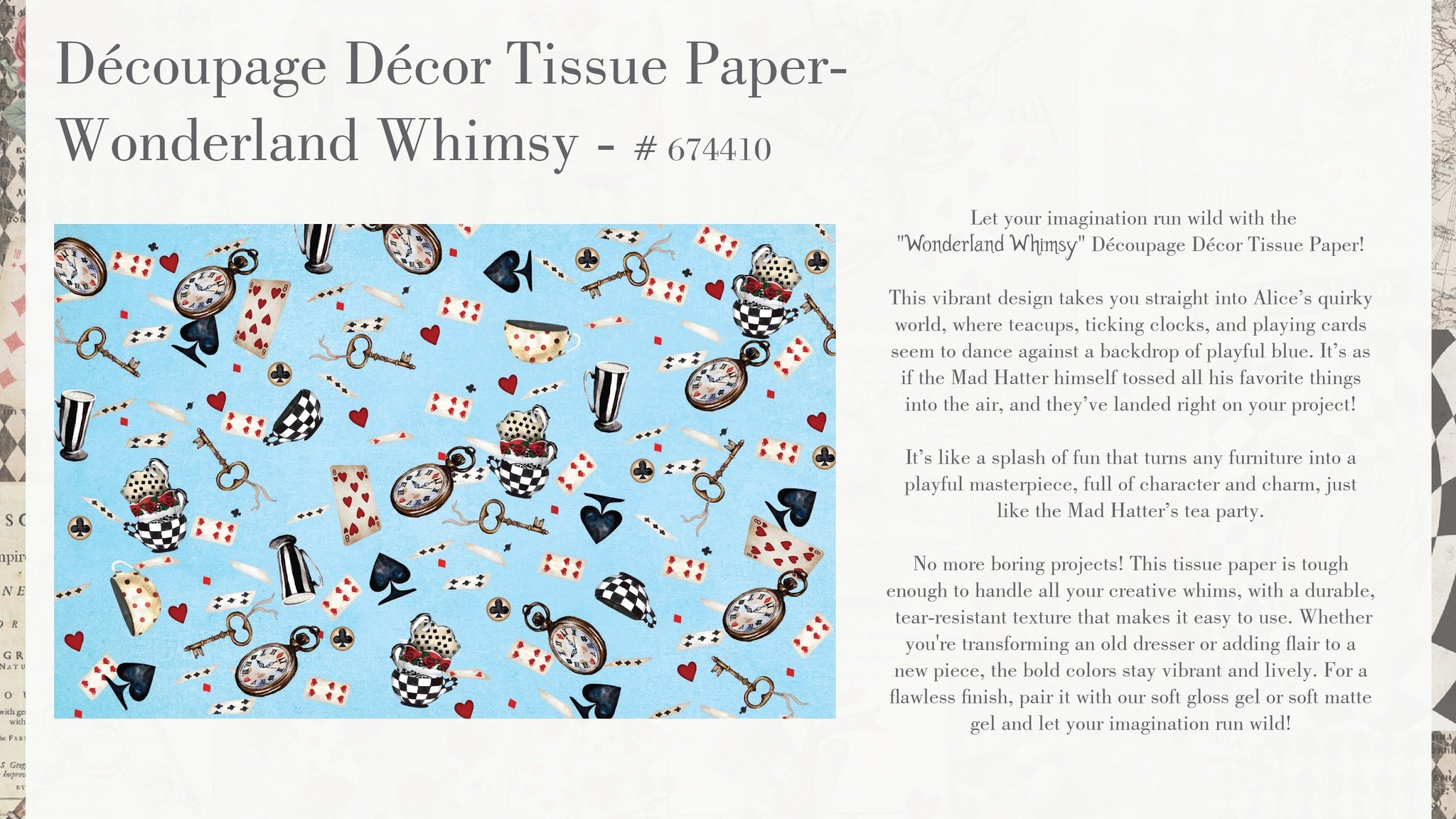 ReDesign with Prima WONDERLAND WHIMSY Alice Decoupage Decor Tissue Paper 19