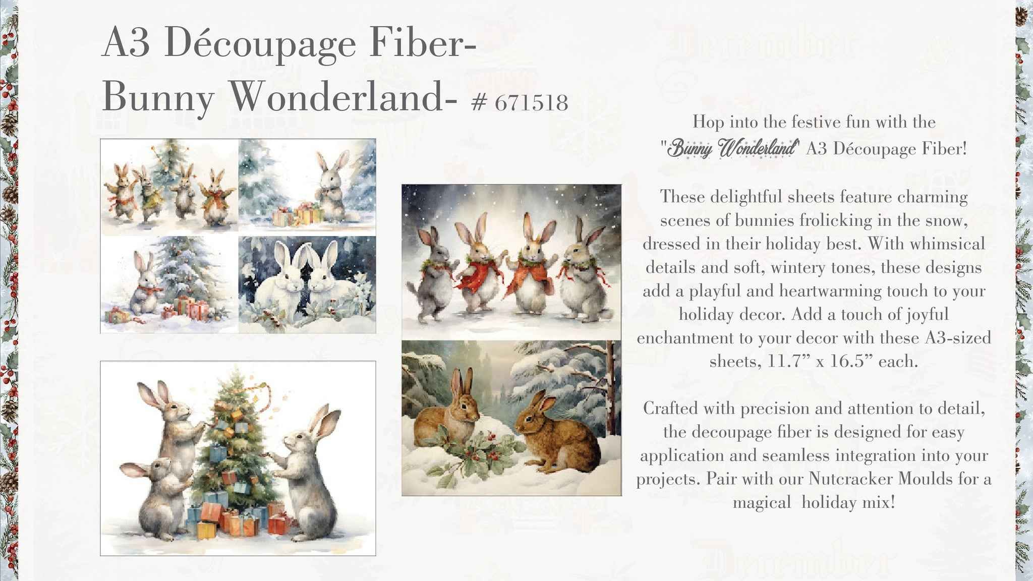 Re-Design with Prima BUNNY WONDERLAND Christmas A3 Decoupage FIBER 11.7