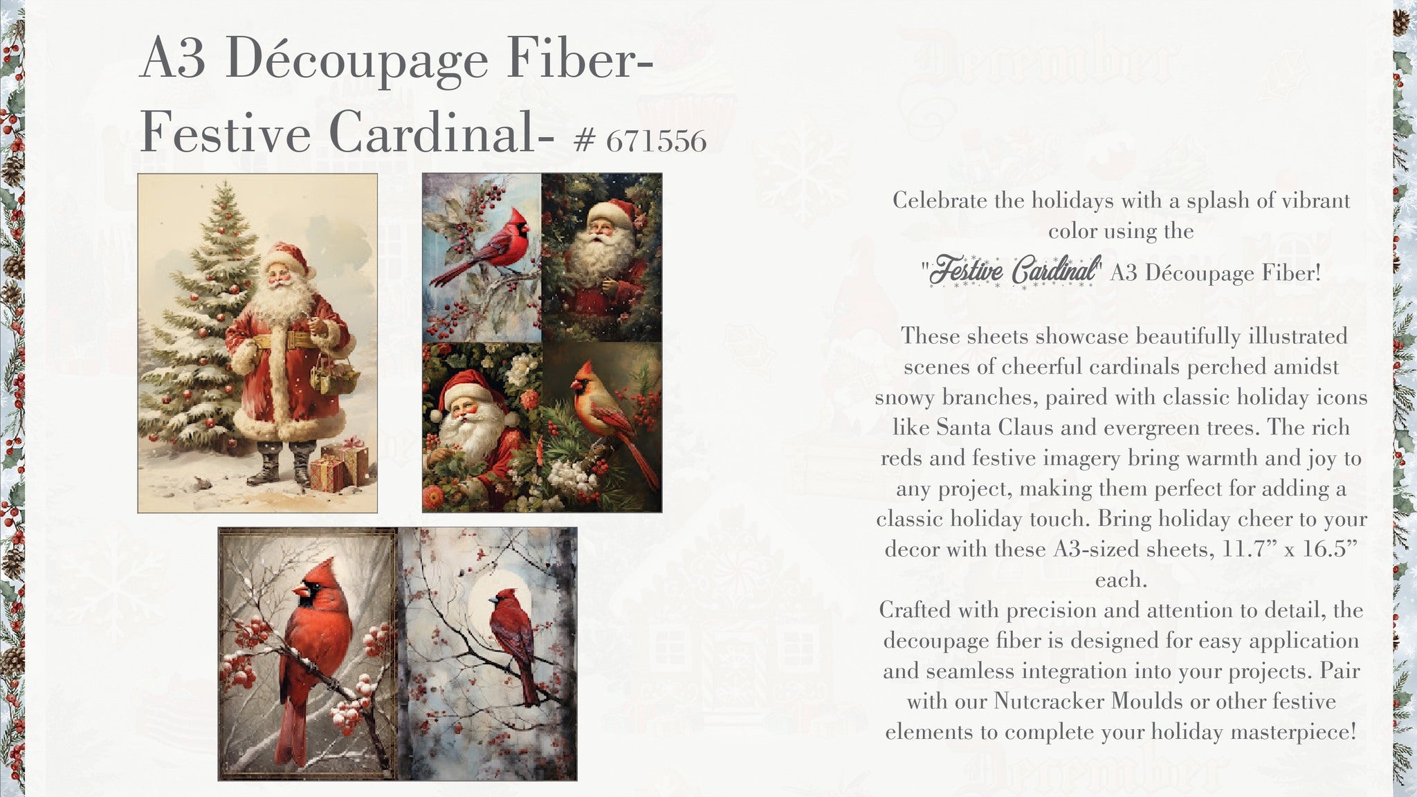 Re-Design with Prima FESTIVE CARDINAL Christmas A3 Decoupage FIBER 11.7