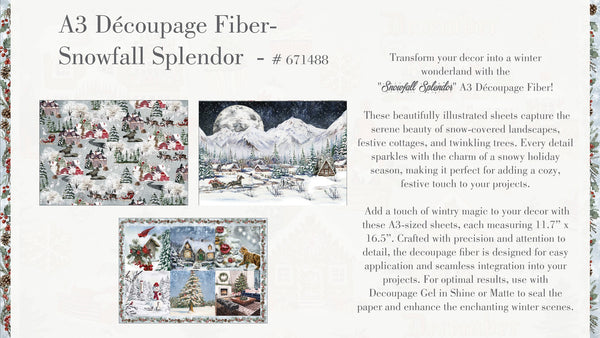 Re-Design with Prima SNOWFALL SPLENDOR Christmas A3 Decoupage FIBER 11.7" x 16.5" 3 Sheets #671488