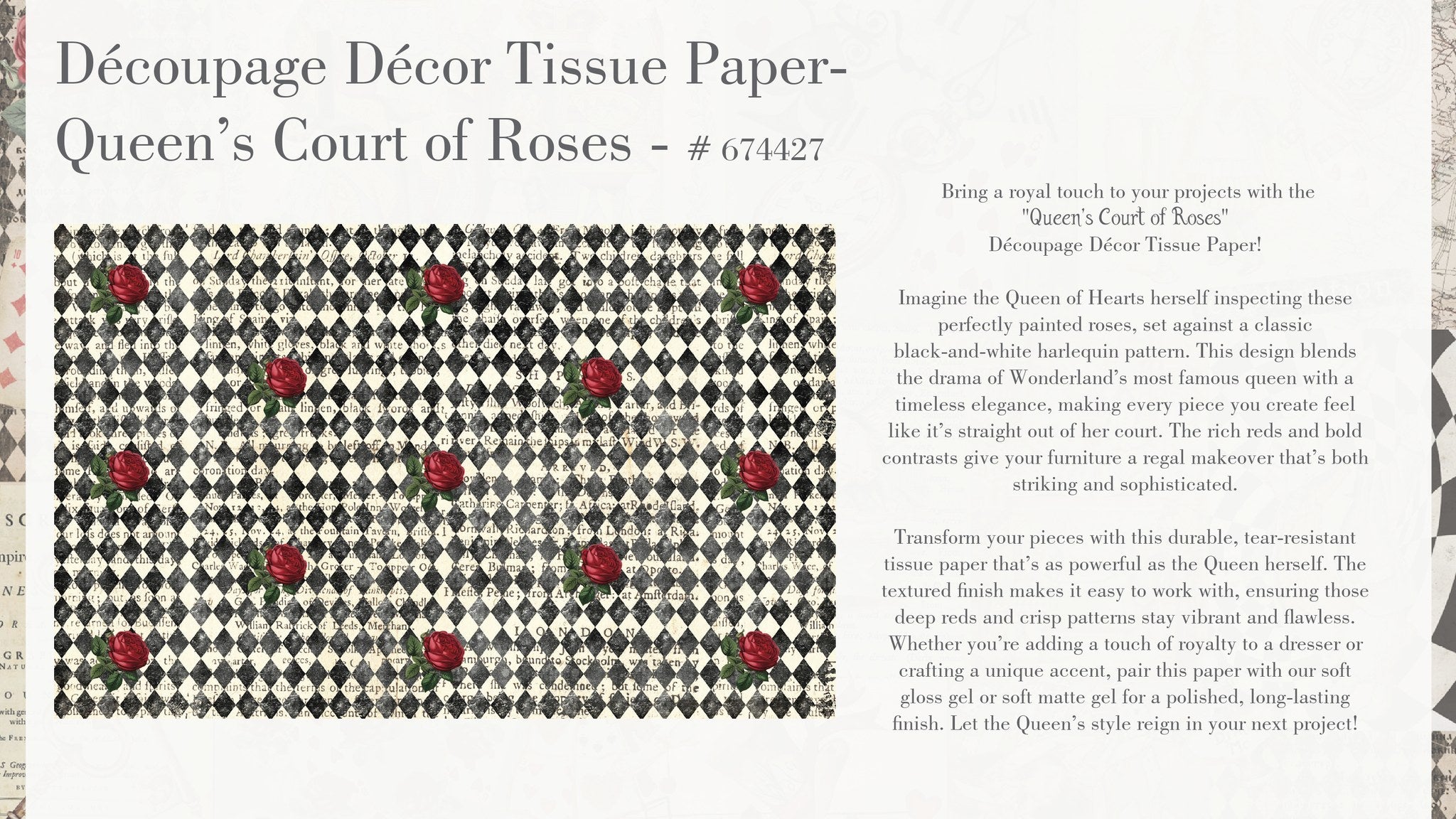 ReDesign with Prima QUEEN'S COURT of ROSES Alice Decoupage Decor Tissue Paper 19