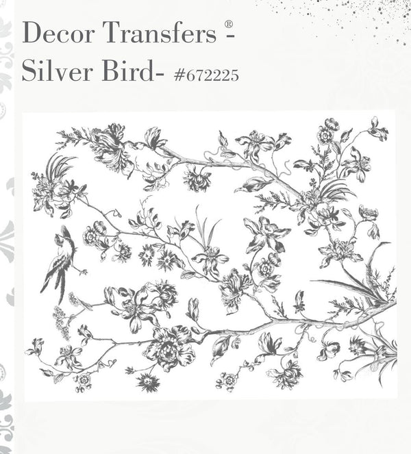 Re-design with Prima Kacha SILVER BIRD Silver Foil Decor Transfer 18"x24" #672225