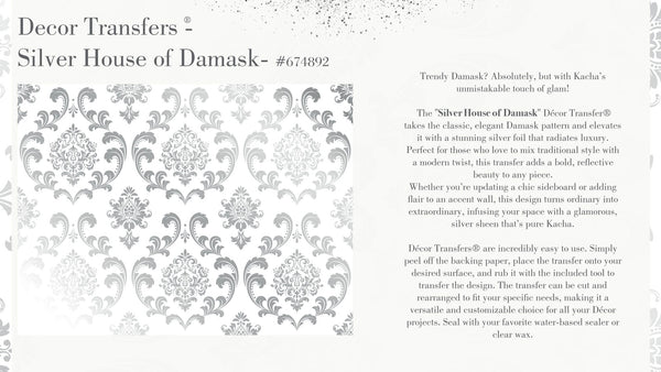 Re-design with Prima Kacha SILVER HOUSE of DAMASK Silver Foil Decor Transfer 18"x24" #674892