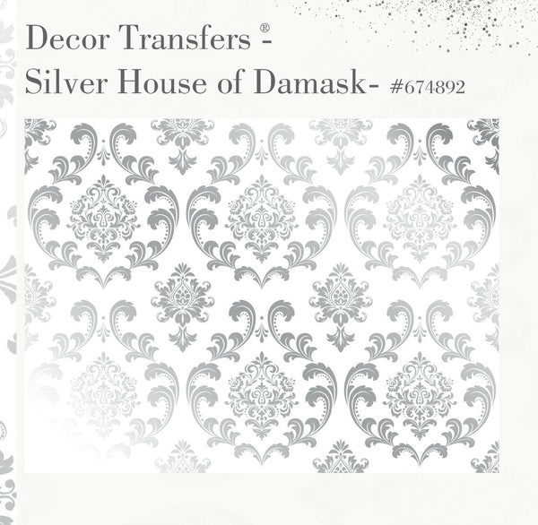 Re-design with Prima Kacha SILVER HOUSE of DAMASK Silver Foil Decor Transfer 18"x24" #674892