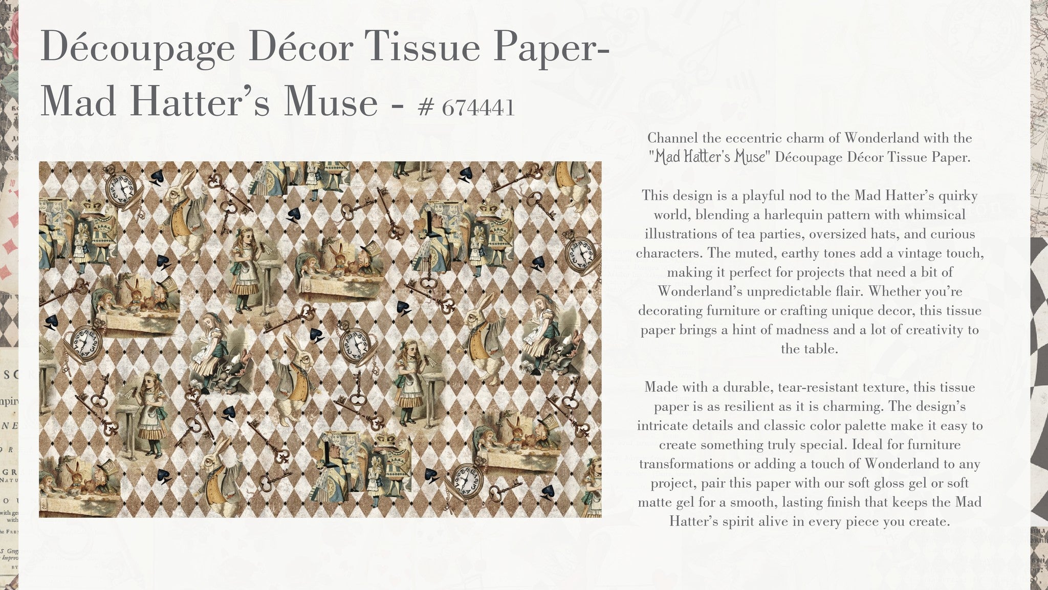 ReDesign with Prima MAD HATTER'S MUSE Alice Decoupage Decor Tissue Paper 19