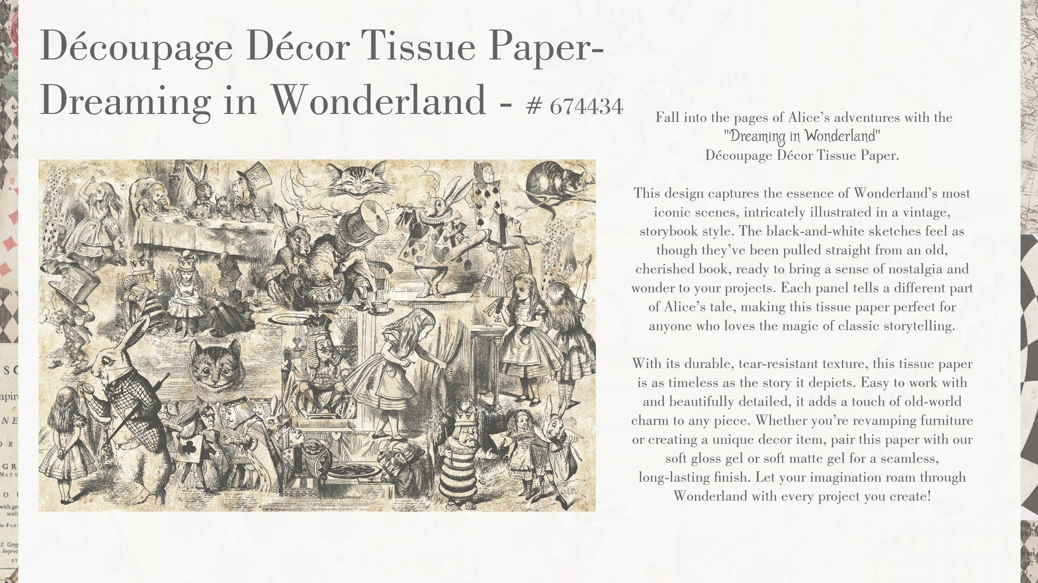 ReDesign with Prima DREAMING IN WONDERLAND Alice Decoupage Decor Tissue Paper 19