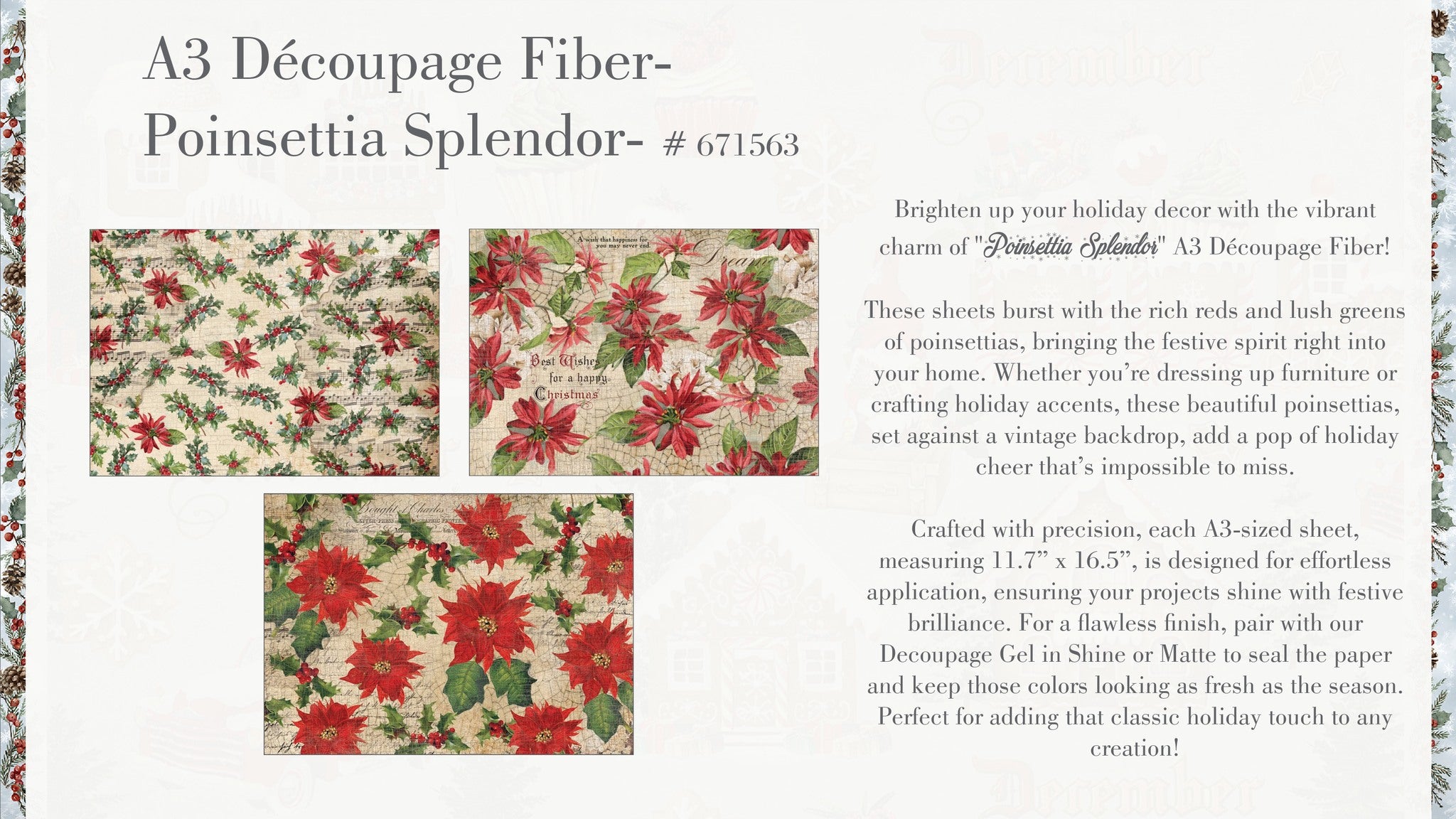 Re-Design with Prima POINSETTIAS Christmas A3 Decoupage FIBER 11.7