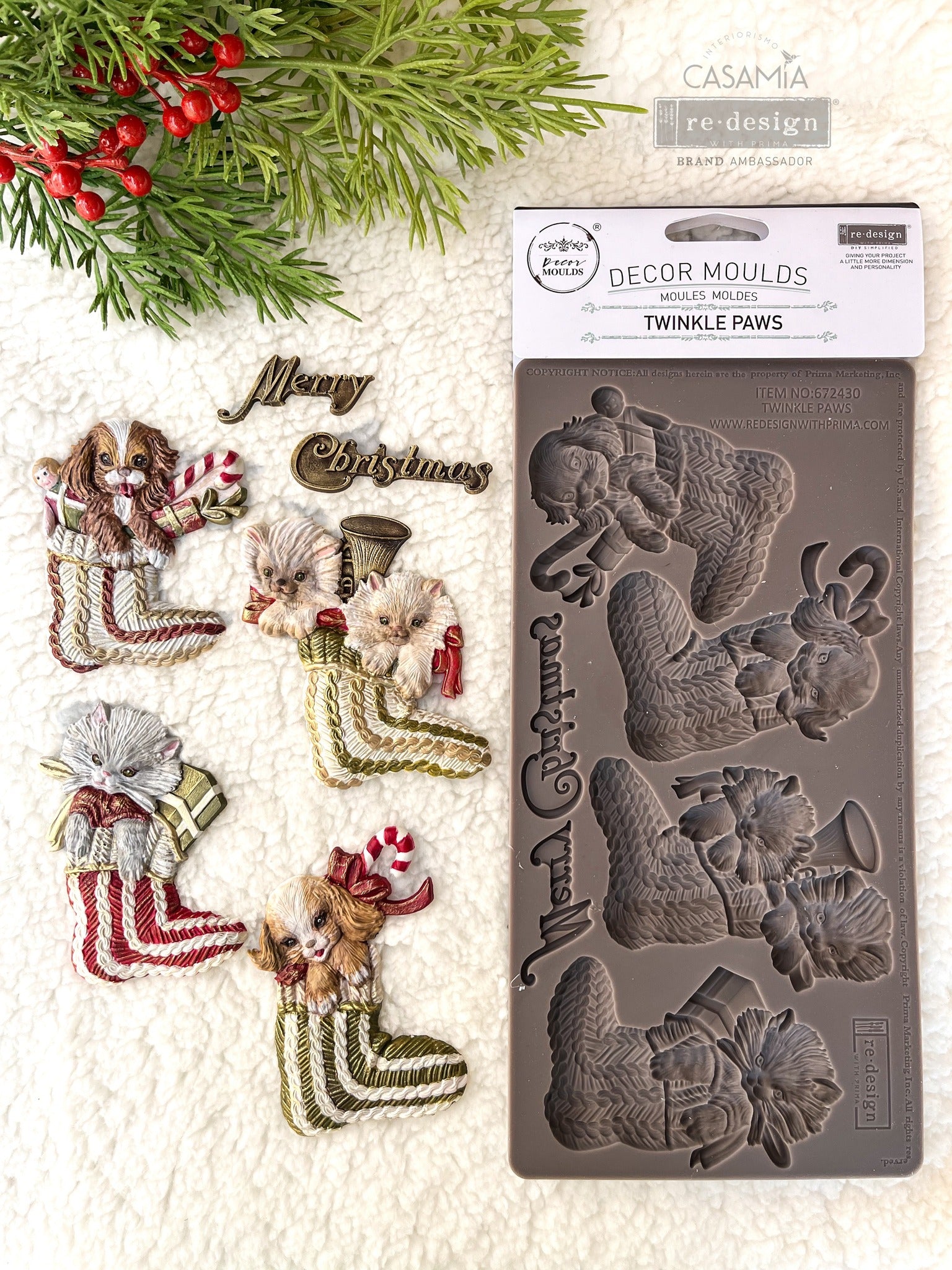 Re-Design with Prima TWINKLE PAWS Christmas Decor Moulds 5X10 Food Resin #672430