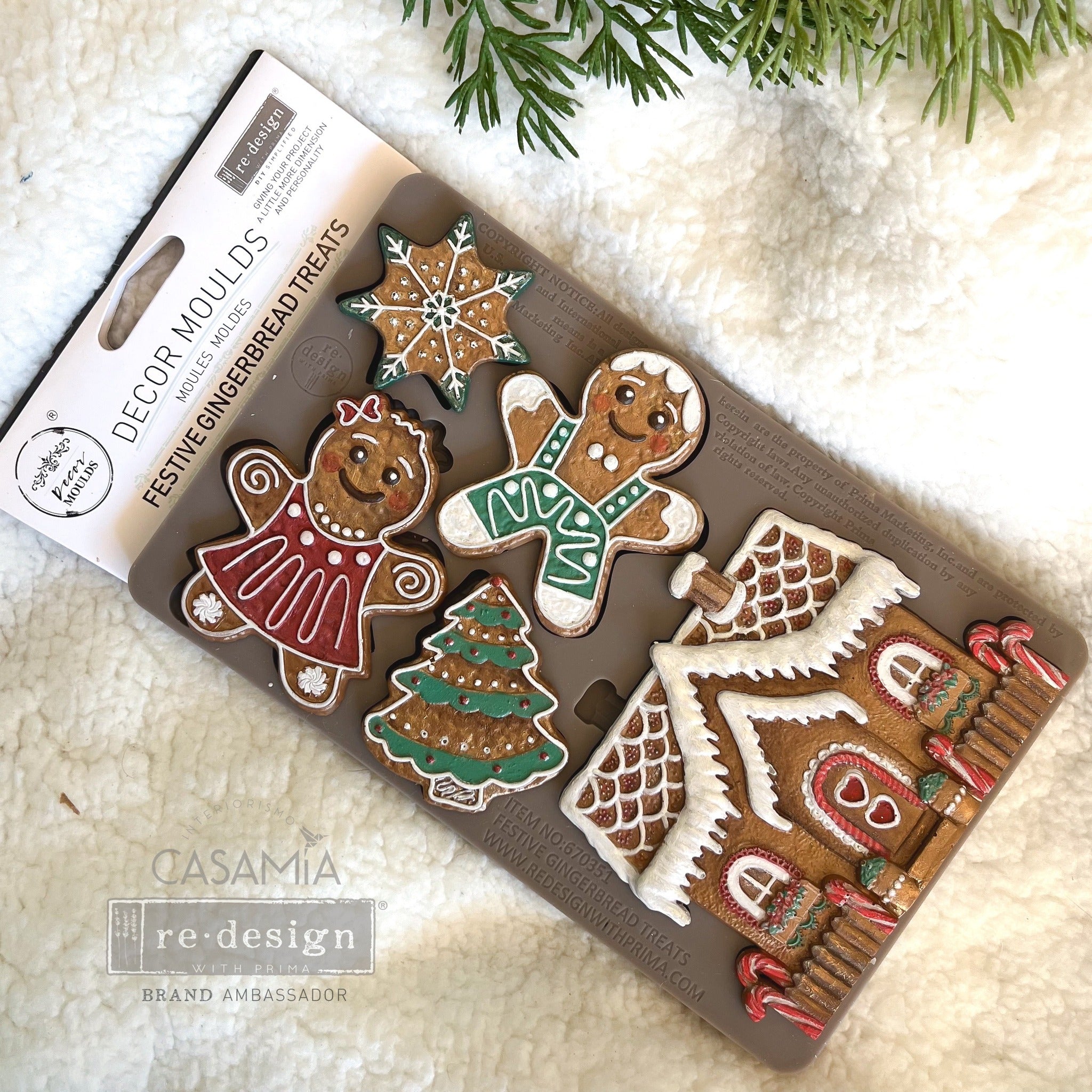 ReDesign with Prima FESTIVE GINGERBREAD TREATS Moulds  Food Safe Heat Resistant Resin 5X8 #670351