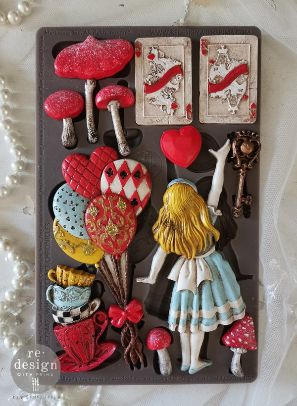 ReDesign with Prima WHIMSY CRAFT CHRONICLES Alice Wonderland Moulds Food Safe Heat Resistant Resin 5X8 #672447