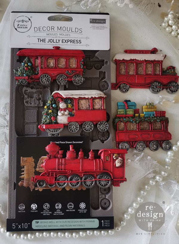 Re-Design with Prima THE JOLLY EXPRESS Christmas Decor Moulds 5X10 Food Resin #672461