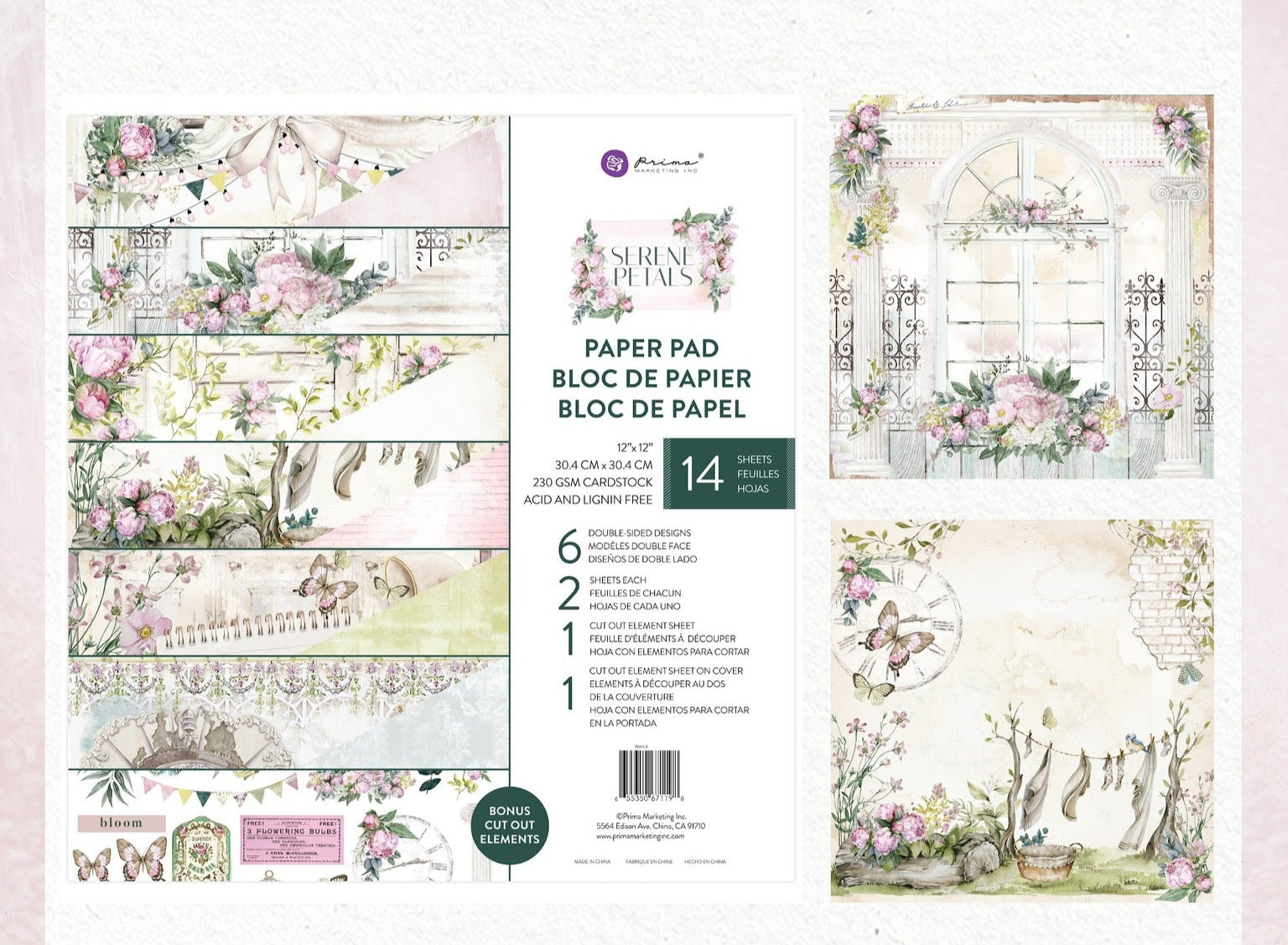 Prima SERENE PETALS Collection 12x12 Paper Pad 14 Sheets #671198