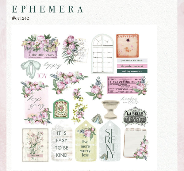 Prima SERENE PETALS Collection GARDEN Tags Ephemera 50 pcs #671242