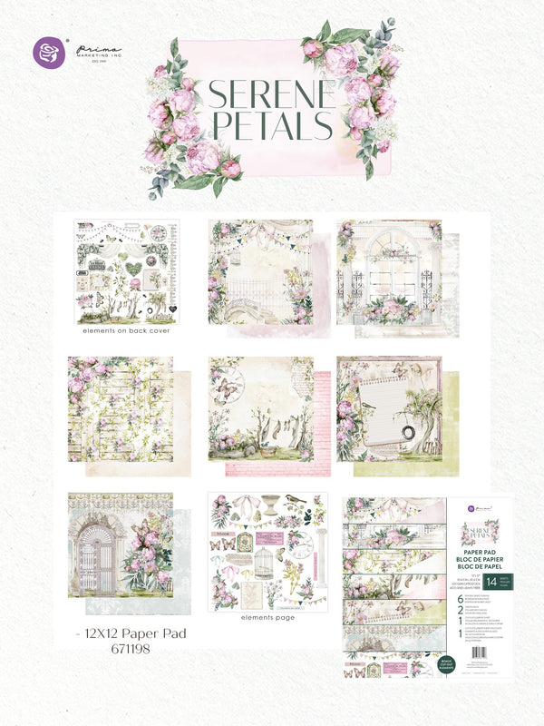 Prima SERENE PETALS Collection 12x12 Paper Pad 14 Sheets #671198
