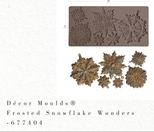 Decorative moulds for making Christmas ornaments with packaging and examples of created items.