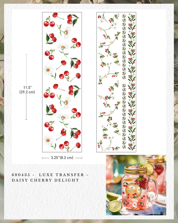 Re-design with Prima DAISY CHERRY DELIGHT Luxe Transfers NEW 3.25"x11.5" #680435