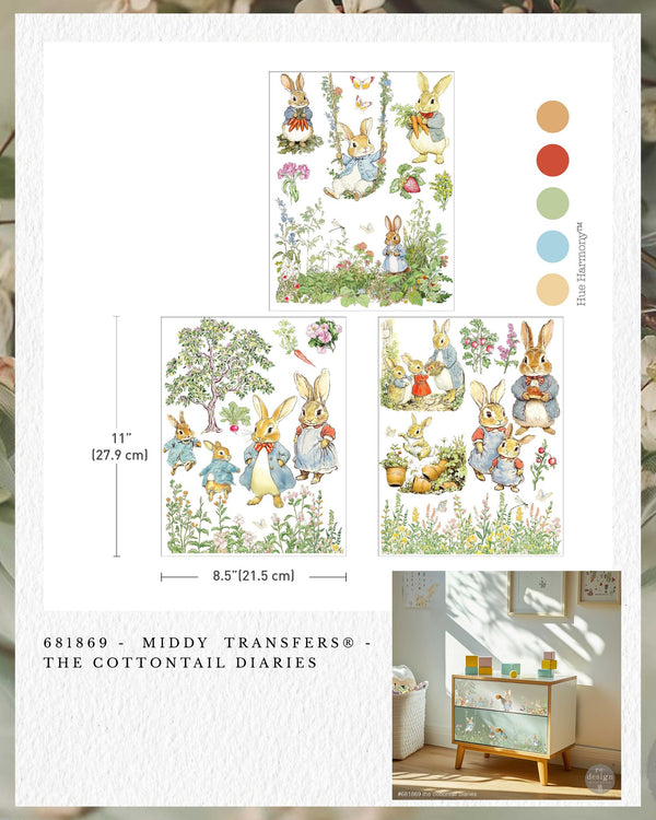 Re-design with Prima THE COTTONTAIL DIARIES 8.5 x 11 Middy Transfers 3 sheets #681869