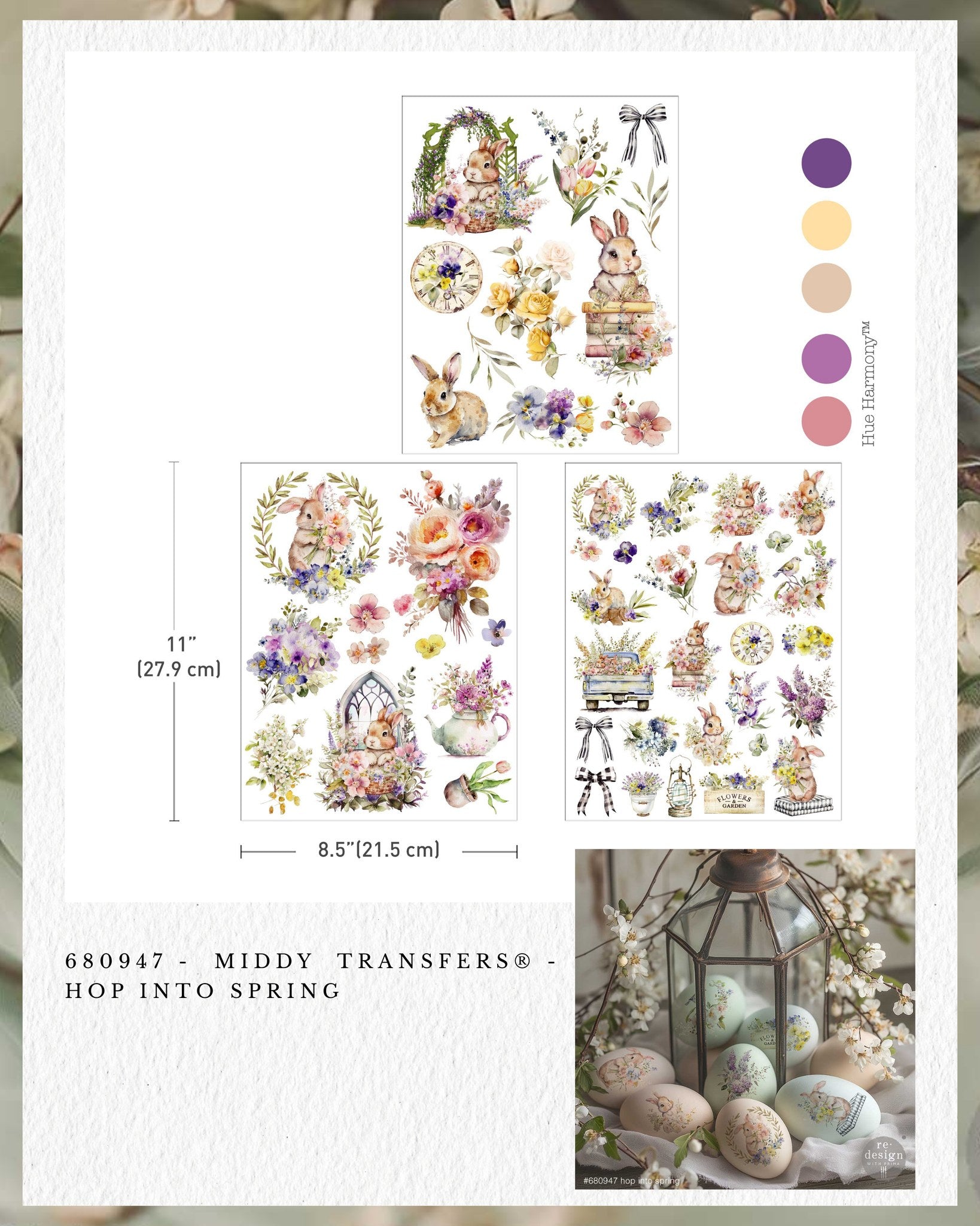 Re-design with Prima HOP INTO SPRING 8.5 x 11 Middy Transfers 3 sheets #680947