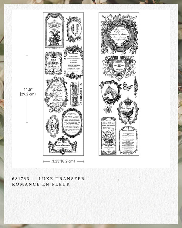Re-design with Prima ROMANCE EN FLEUR Luxe Transfers NEW 3.25"x11.5" #681753