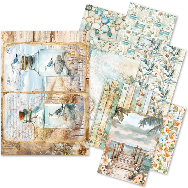 Ciao Bella SUMMER DAYS A5 Assorted Rice Paper Selection Decoupage 8 sheets #CBRS017