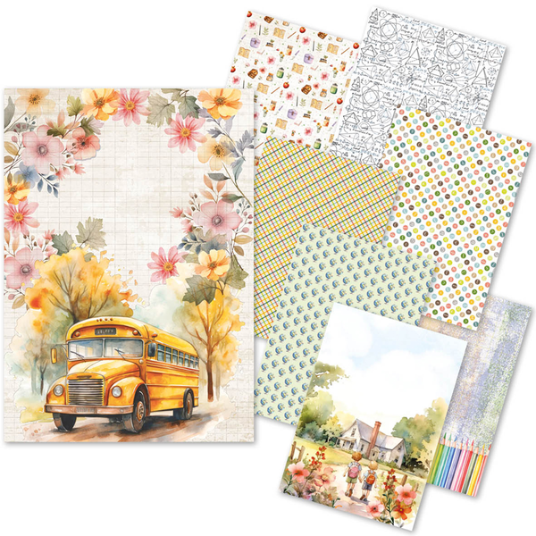 Ciao Bella BACK TO SCHOOL A5 Assorted Rice Paper Selection Decoupage 8 sheets #CBRS018
