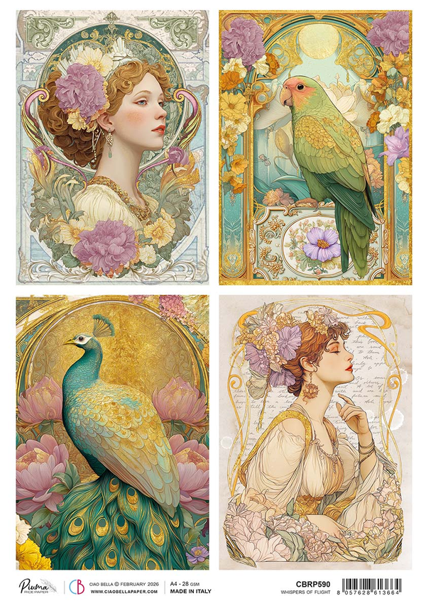 Ciao Bella ARTEMIS - WHISPERS OF FLIGHT A4 Rice Paper Mixed Media #CBRP590