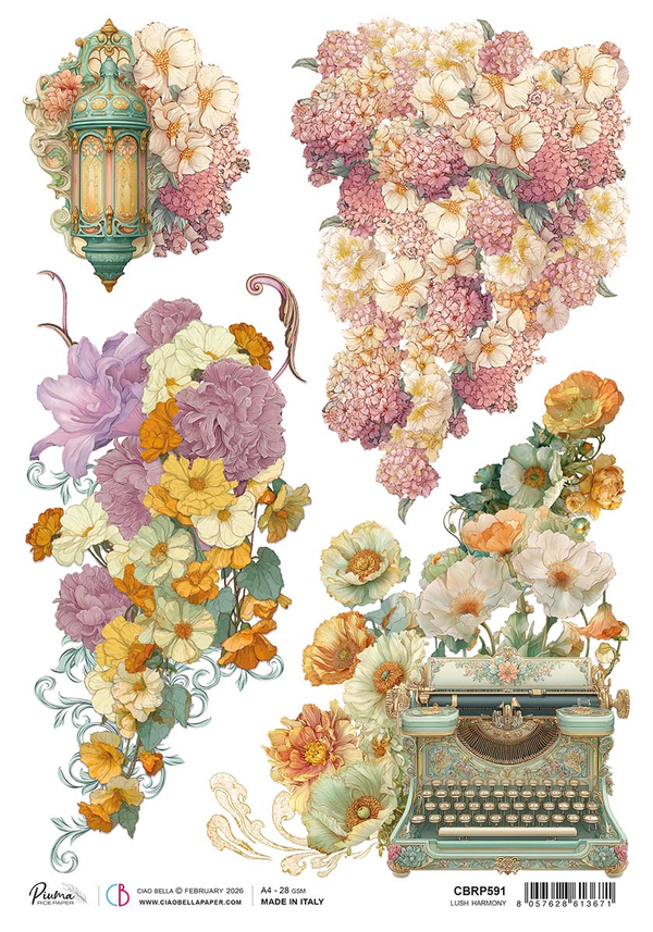 Ciao Bella ARTEMIS - LUSH HARMONY A4 Rice Paper Mixed Media #CBRP591