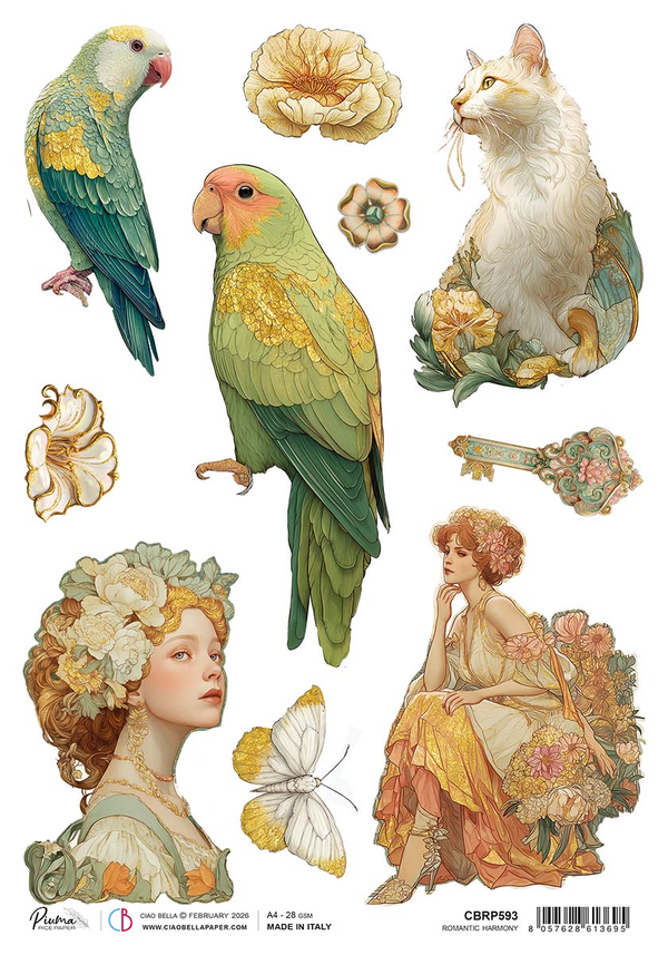 Ciao Bella ARTEMIS - ROMANTIC HARMONY A4 Rice Paper Mixed Media #CBRP593