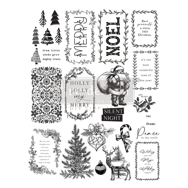 Re-Design with Prima Christmas MERRY and BRIGHT TAGS Decor Stamps Clear Stamps 8.5x11 #670344