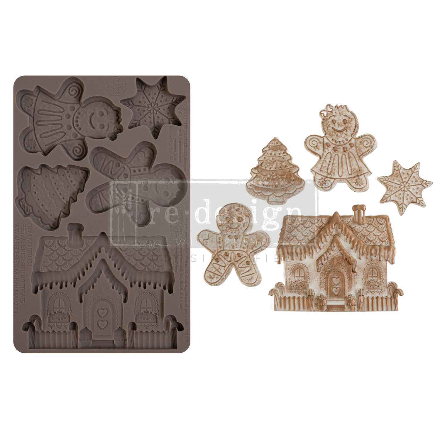 ReDesign with Prima FESTIVE GINGERBREAD TREATS Moulds  Food Safe Heat Resistant Resin 5X8 #670351