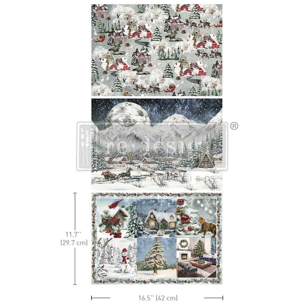 Re-Design with Prima SNOWFALL SPLENDOR Christmas A3 Decoupage FIBER 11.7" x 16.5" 3 Sheets #671488