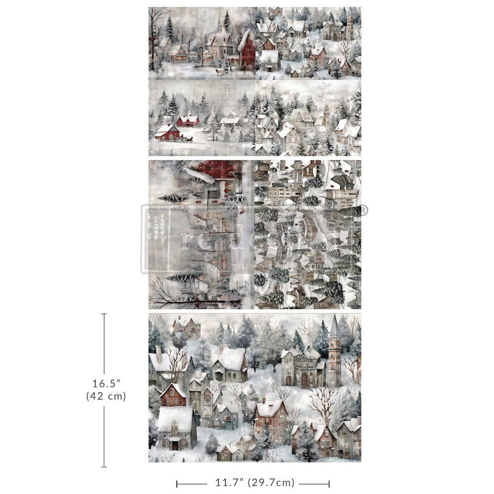 Re-Design with Prima SILENT NIGHT Snow Village A3 Decoupage FIBER 11.7