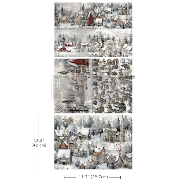 Re-Design with Prima SILENT NIGHT Snow Village A3 Decoupage FIBER 11.7" x 16.5" 3 pack #671549