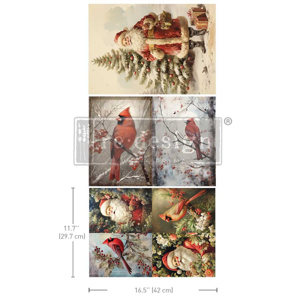 Re-Design with Prima FESTIVE CARDINAL Christmas A3 Decoupage FIBER 11.7" x 16.5" 3 Sheets #671556