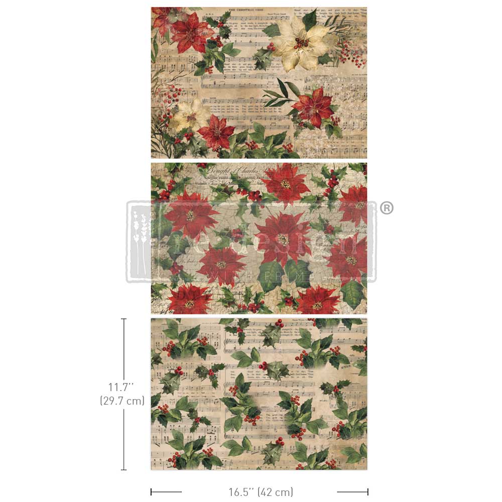 Re-Design with Prima POINSETTIAS Christmas A3 Decoupage FIBER 11.7