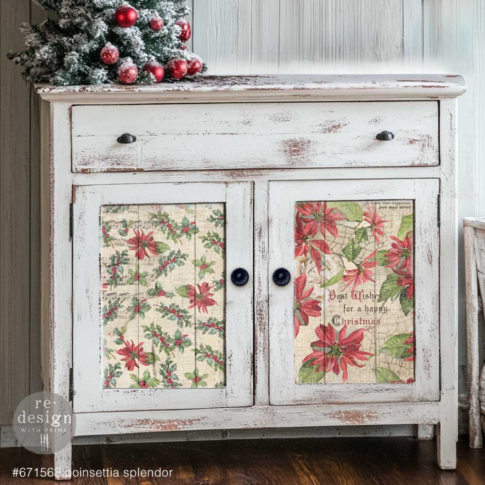 Re-Design with Prima POINSETTIAS Christmas A3 Decoupage FIBER 11.7