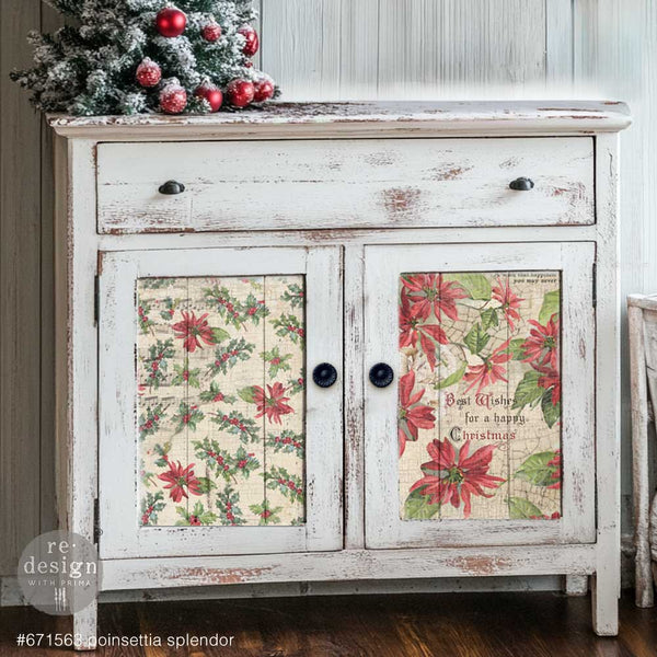 Re-Design with Prima POINSETTIAS Christmas A3 Decoupage FIBER 11.7" x 16.5" 3 Sheets #671563