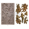 Silicone mold with angel designs and finished angel figurines on a white background