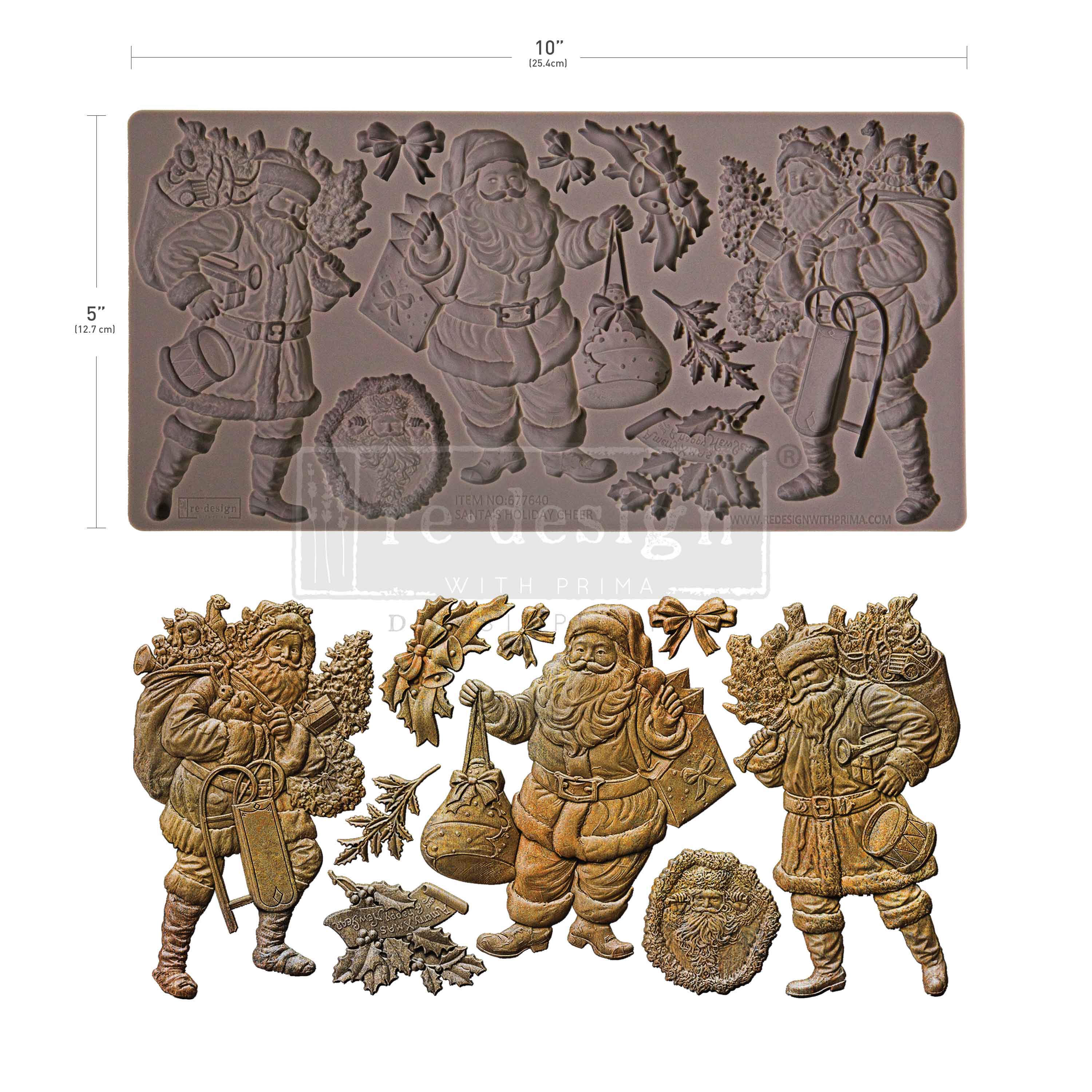 Chocolate mold with Santa Claus and reindeer design, showing both the mold and the molded product.