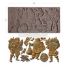 Chocolate mold with Santa Claus and reindeer design, showing both the mold and the molded product.