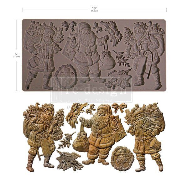 Chocolate mold with Santa Claus and reindeer design, showing both the mold and the molded product.